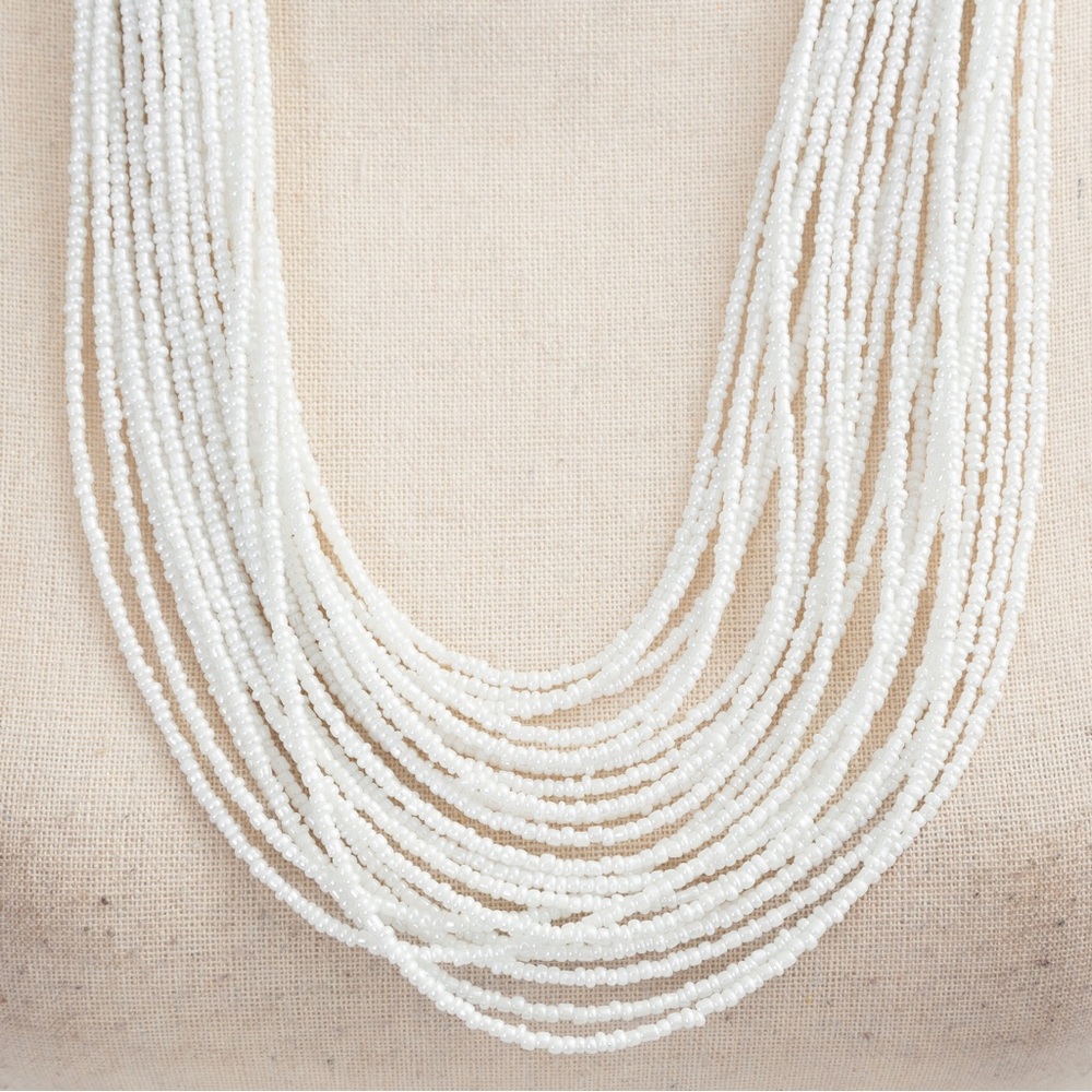 White multi strand layered beaded collar necklace gold look closure 23” by Iman